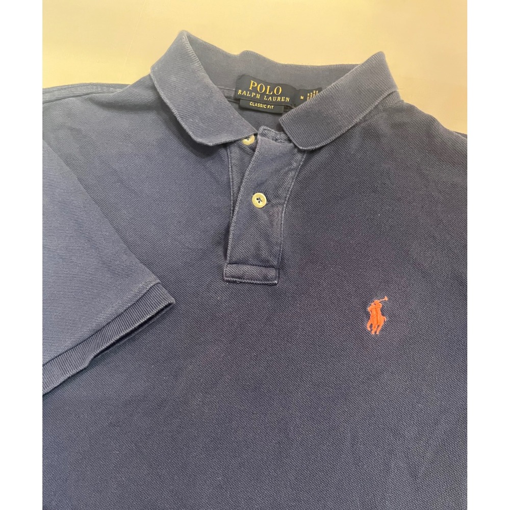 Polo Ralph Lauren Mens Classic Fit Polo Shirt Navy Blue Orange Pony Size M